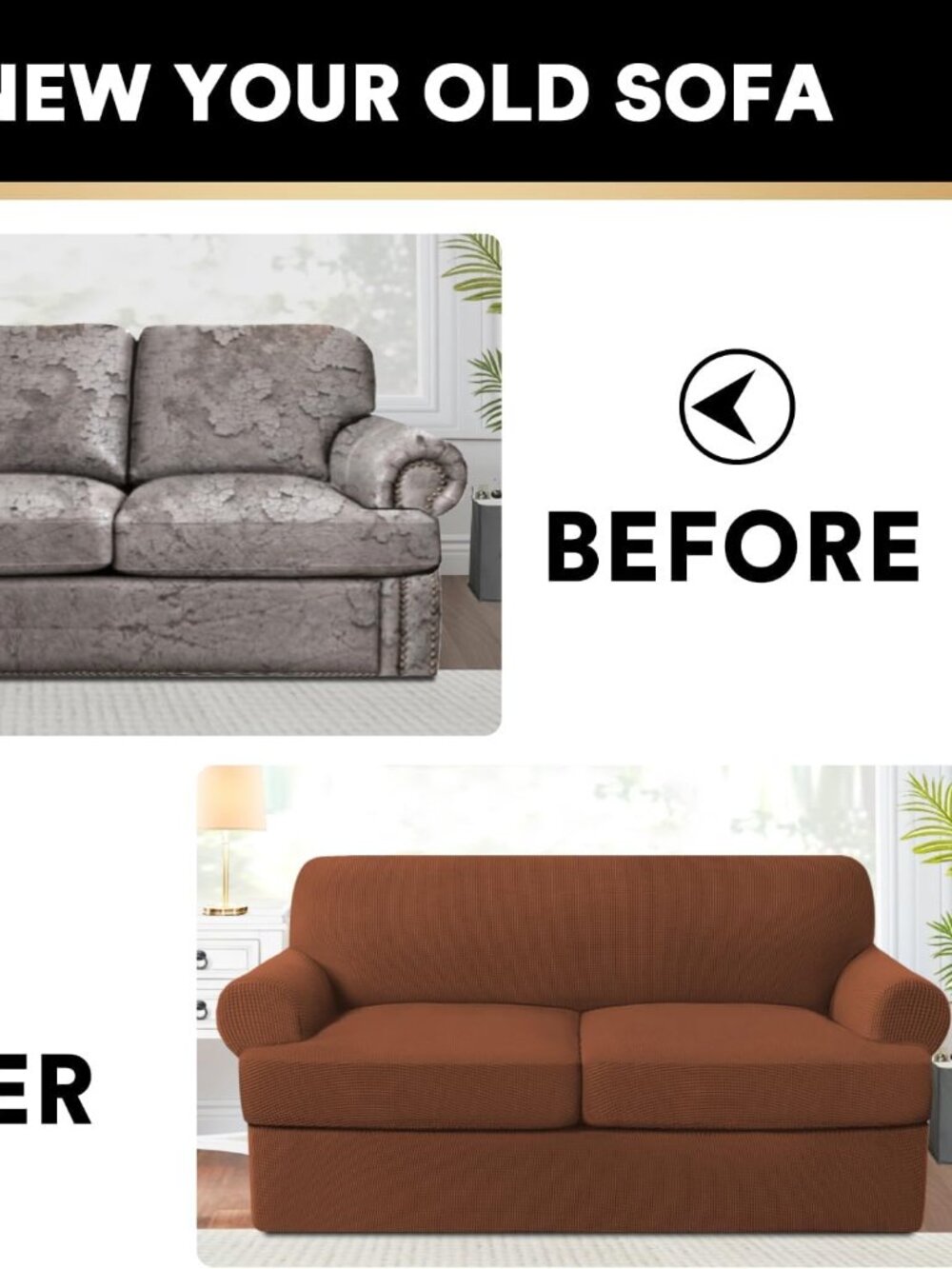 PrinceDeco T Cushion Loveseat Slipcover 3 Pieces Washable, Caramel